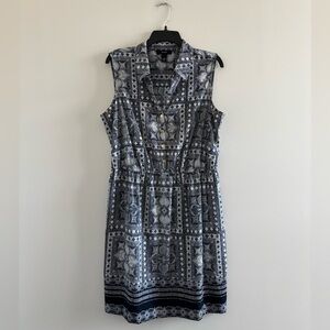 VTG. Apt. 9 Dress Sleeveless Gold Button Patchwork Blue Size 16 Artsy Resort Y2K